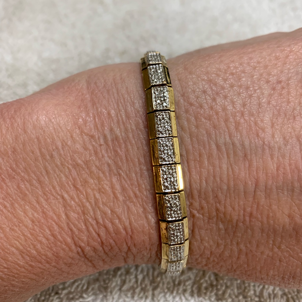 Prime Art & Jewel Sterling Vermeil Two Toned Bracelet 7.5” 925 14k Diamond Chips